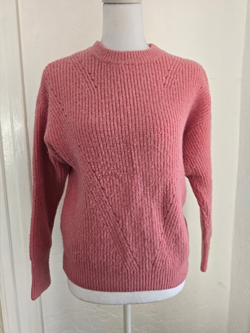 Women's Pink Ribbed Crewneck Sweater